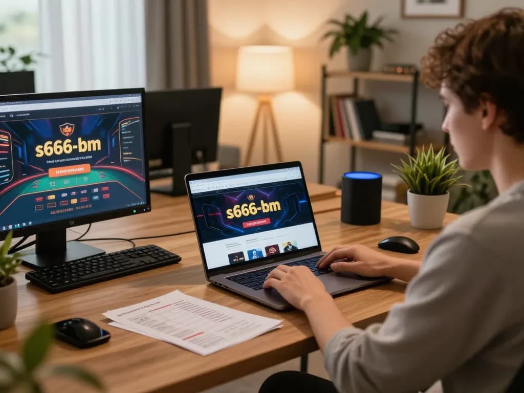 Player engaging in online gambling on s666-bm, showcasing a cozy home gaming setup and strategic notes.