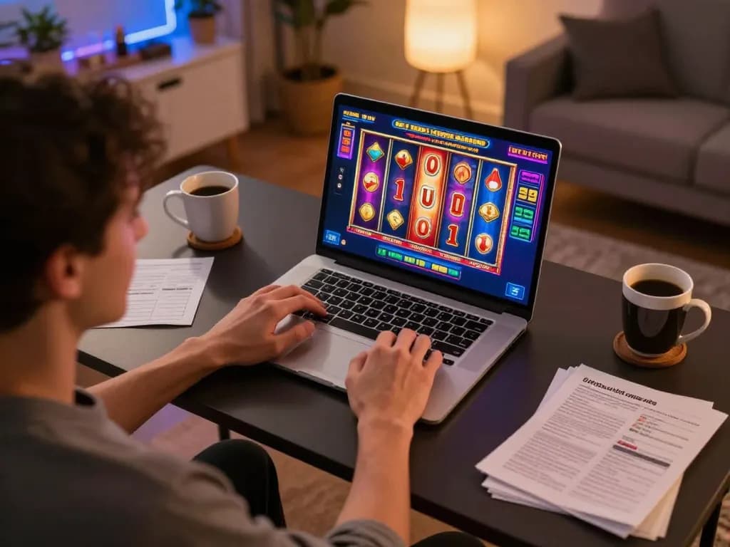 Engaged player winning on slot server thailand gacor in a cozy home office.