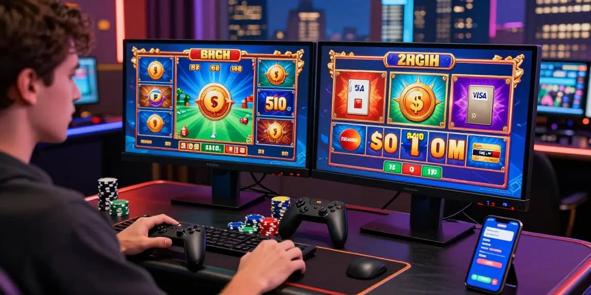 Engaging online casino scene showing a player using scoarch.org.uk for Visa and Mastercard gaming.