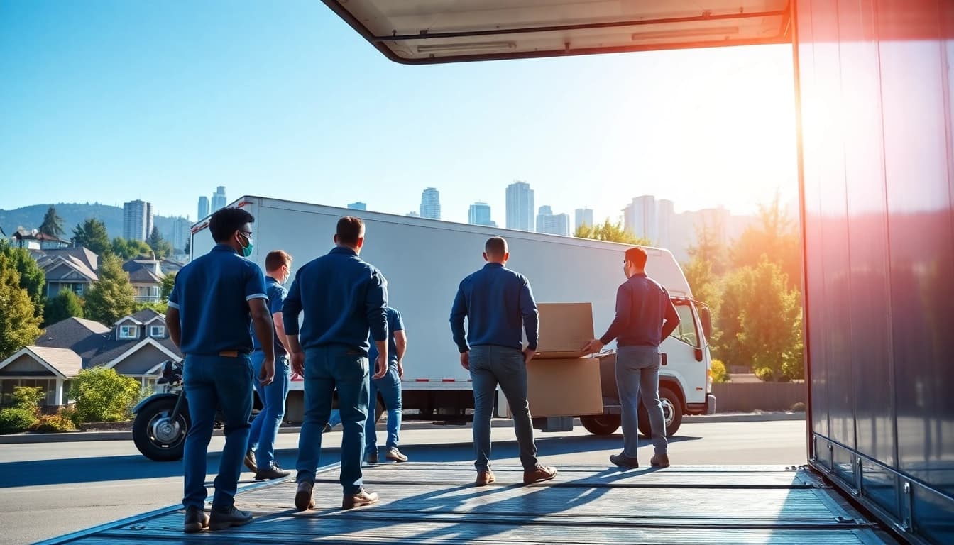 Movers showcasing teamwork while loading a truck, representing best movers in Vancouver.