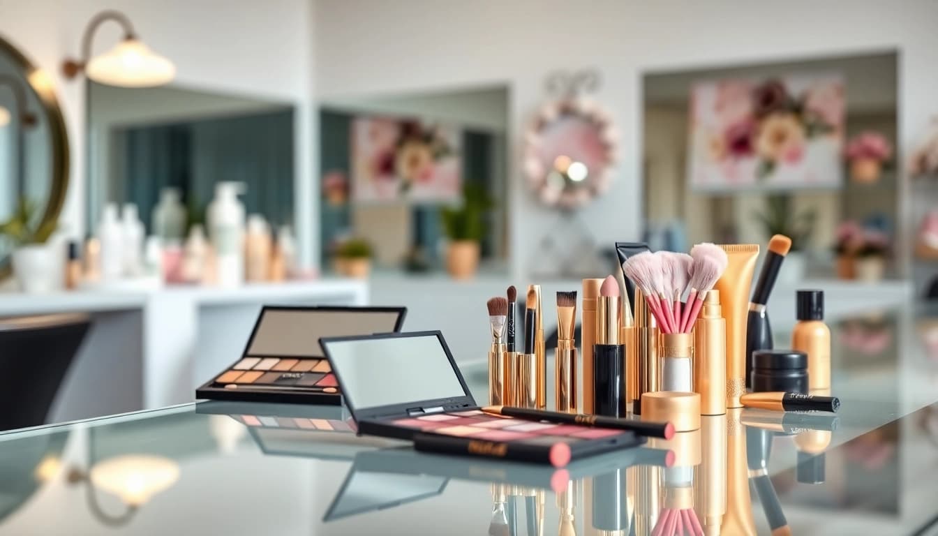 Discover wholesale makeup suppliers with vibrant palettes and professional brushes on display.