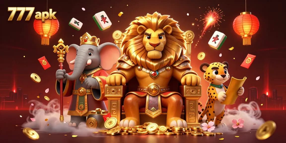 Spin and win with 777 apk in this vibrant 3D illustration of a royal casino scene.