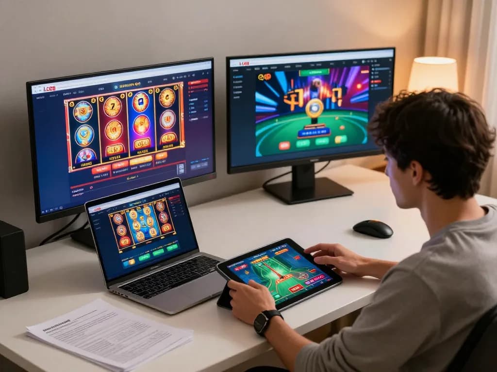 Engage with LC88 online, showing a professional gaming setup for immersive gambling action.