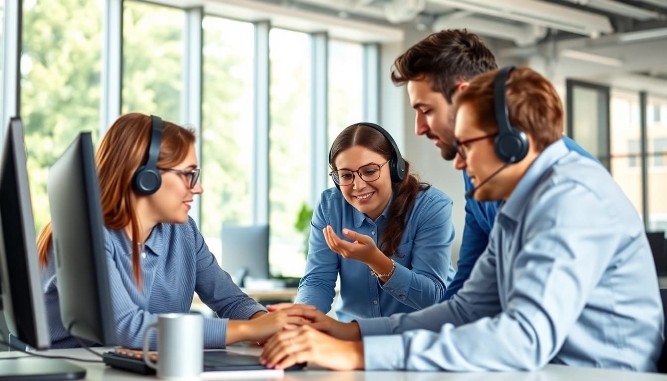 Collaborative IT team emphasizing managed IT services near me in a modern office setting.
