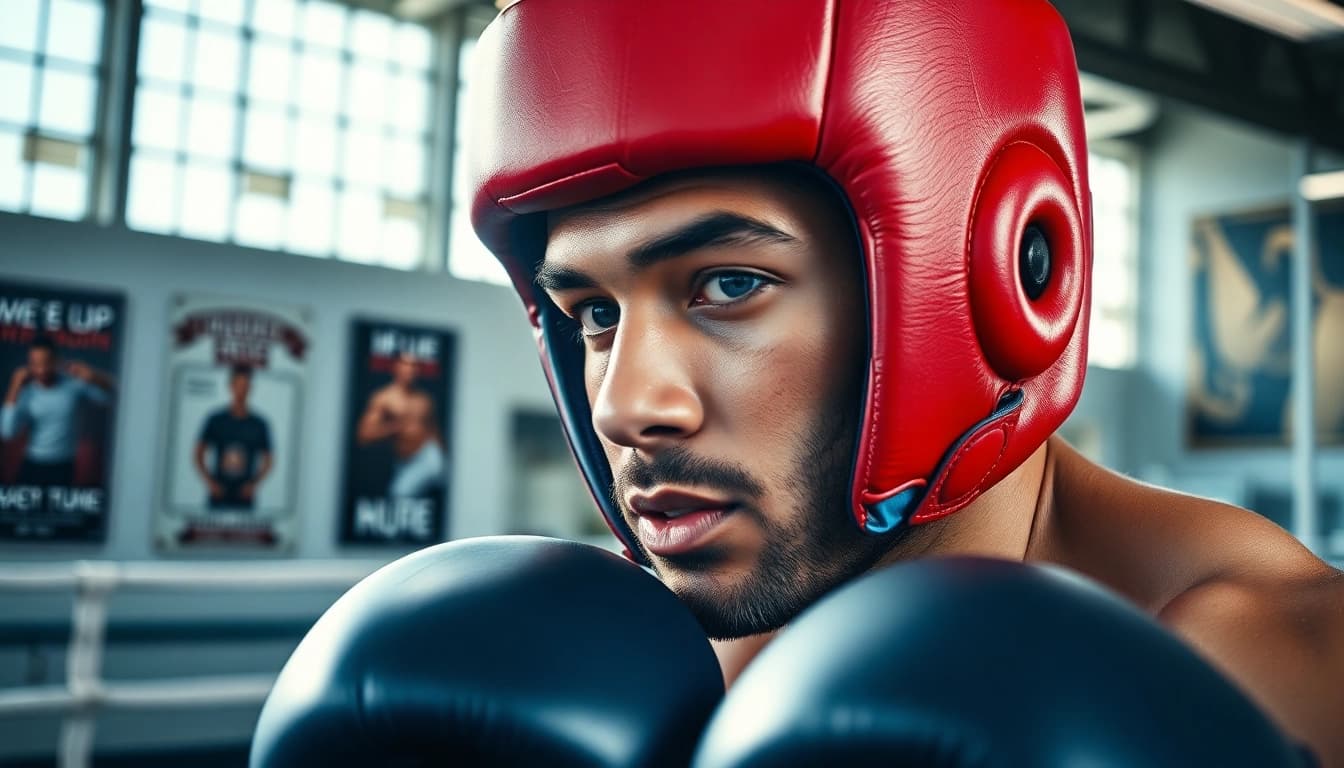 Boxer training with headgear boxing for maximum protection and performance.