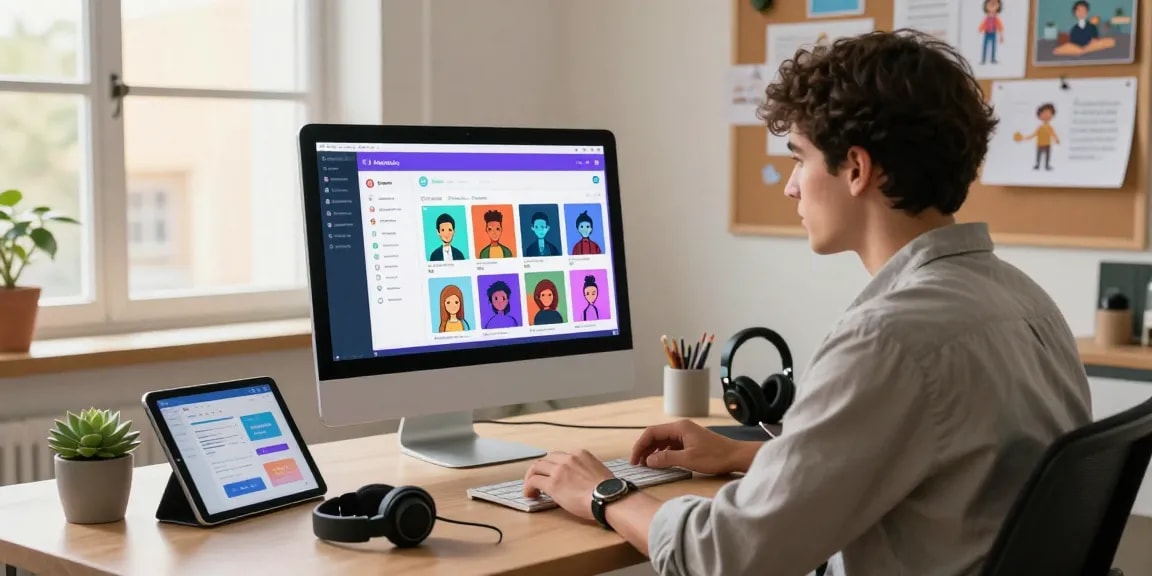 Engaging image depicting a young professional using crush on ai in a modern tech workspace