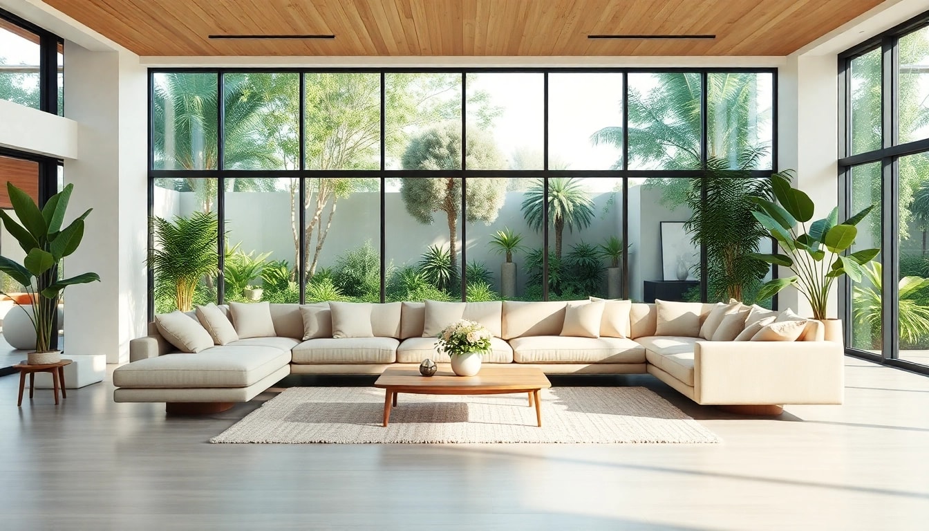 Embrace Seamless Living in a minimalist living room with natural light and greenery.