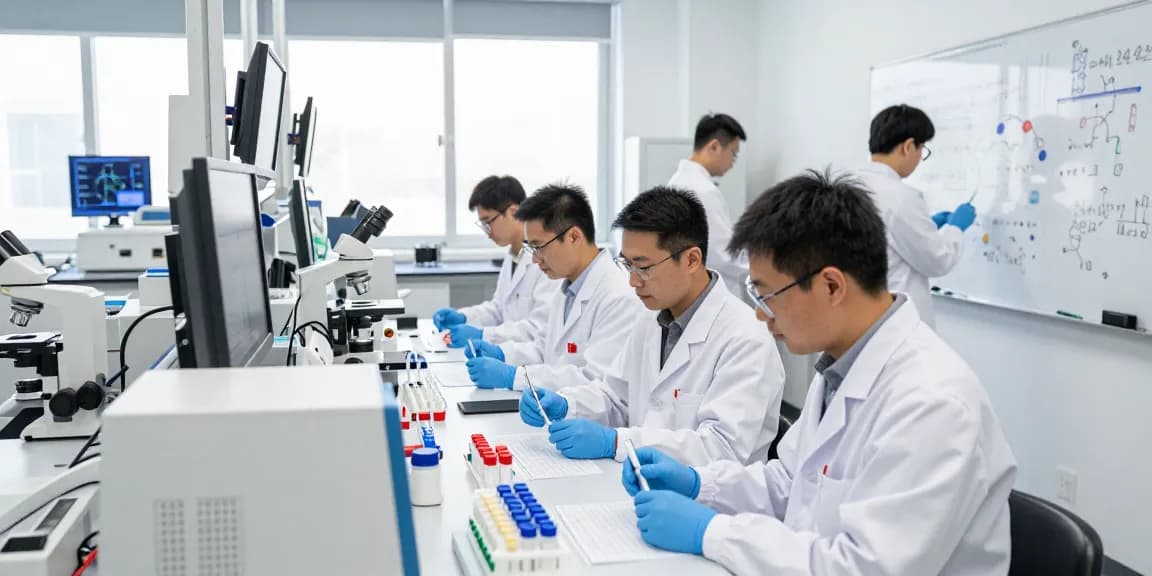Researchers testing Swiss Chems peptides in a modern laboratory environment with advanced equipment.