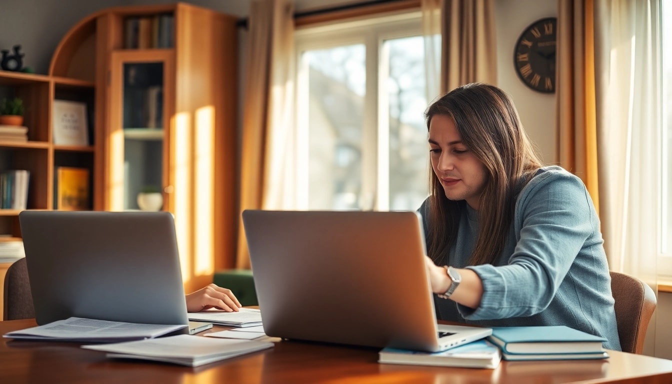 TOEFL expert help guiding a student in a well-lit study room with materials on the desk.