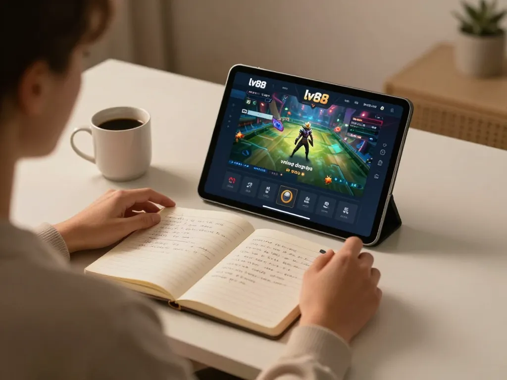 Engaging with the lv88 đăng nhập interface on a tablet at home, showcasing online gambling.