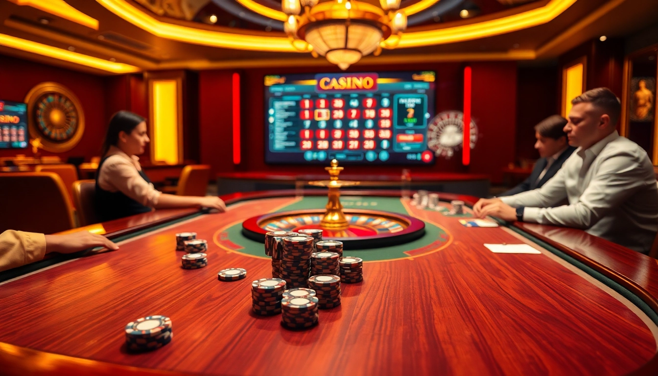 Découvrez un gameplay palpitant sur un site de casino en ligne avec une scène de table de poker immersive.