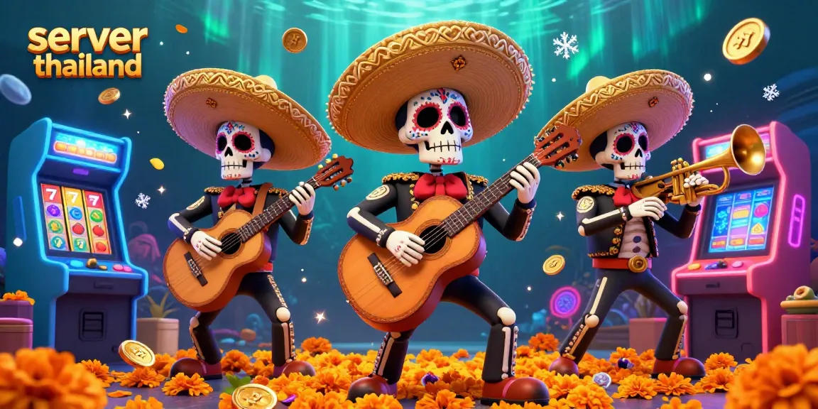 Engage in thrilling slot games with server thailand featuring vibrant mariachi band and arcade elements.