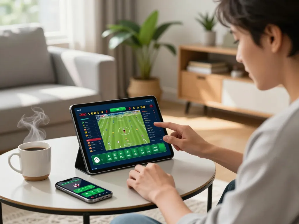 Engaging online gaming moment showing the open88 link on a tablet in a cozy living room while betting.