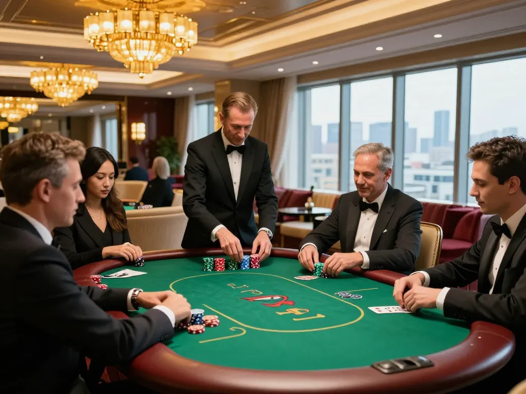 Kèo nhà cái in action at an upscale casino poker table with players strategizing their next move