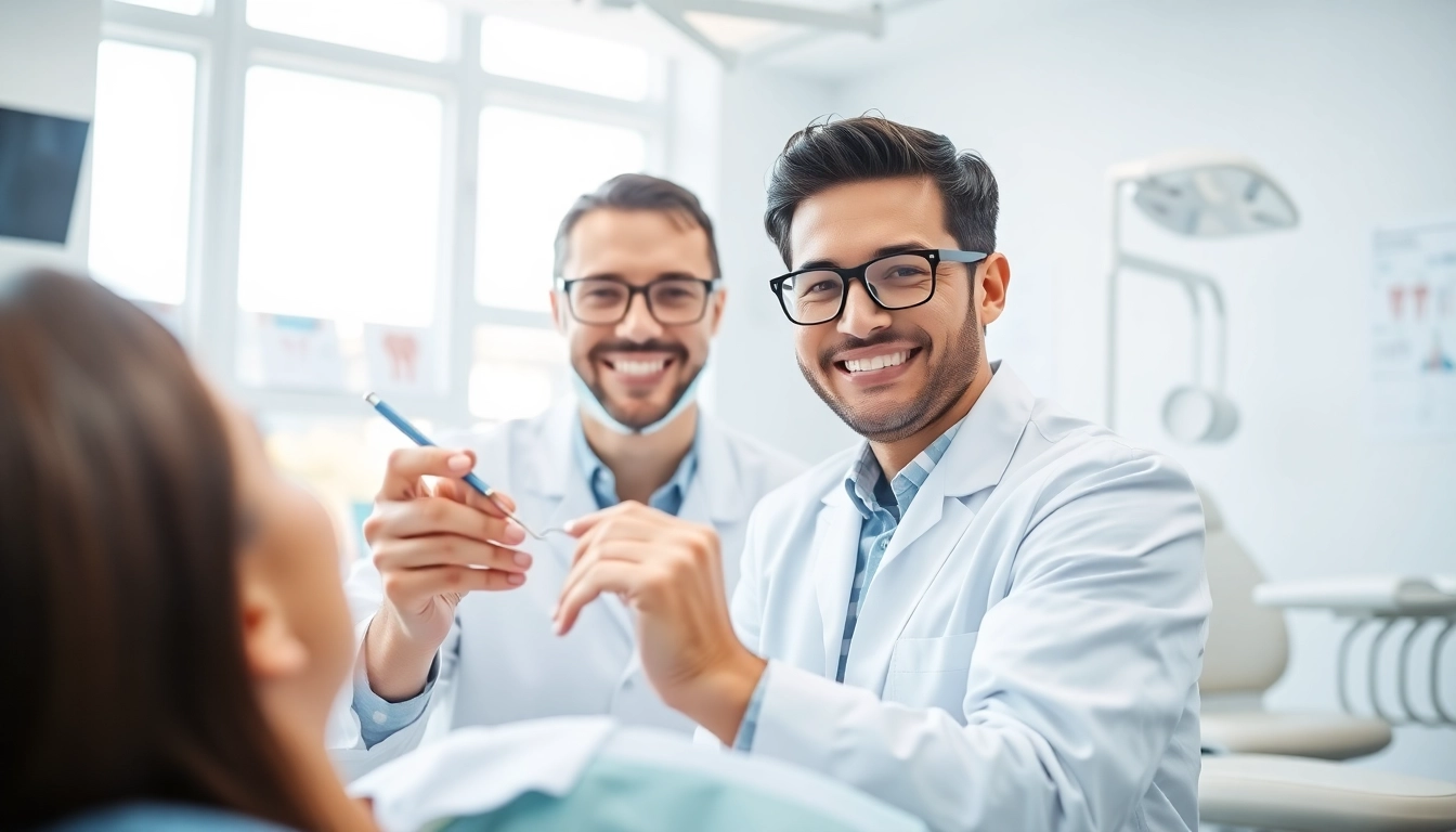 Experienced dentist performing an examination in a modern clinic setting, ensuring patient comfort.