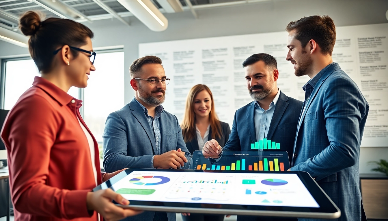 Engaging team of an expert led warranty company discussing warranty solutions in a modern office.