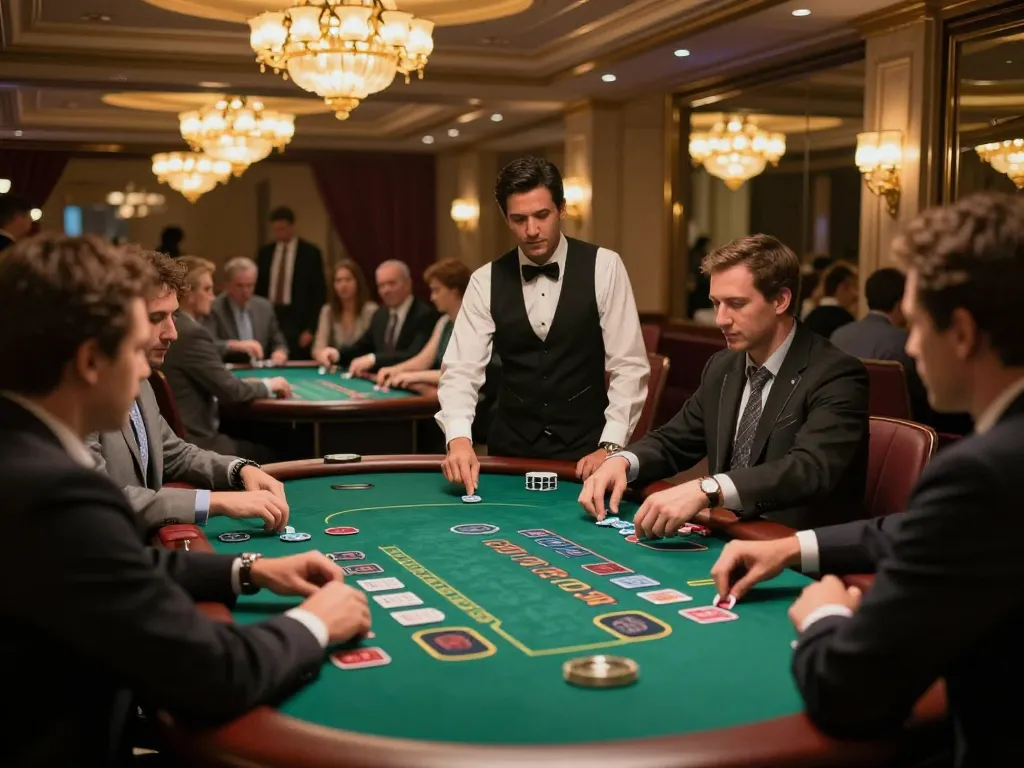 Engaged players strategizing at tg88-lc blackjack tables in a luxurious casino setting.