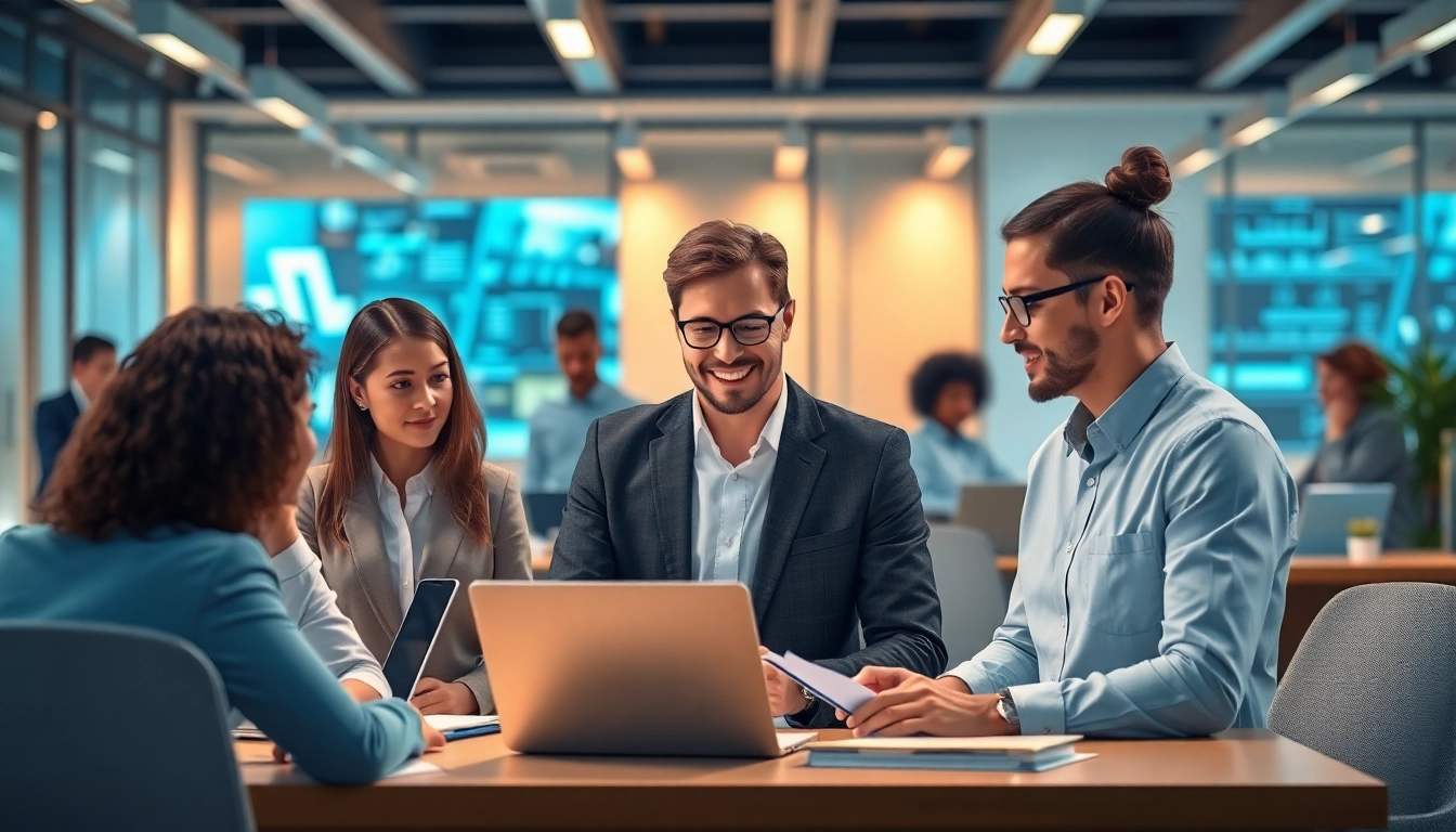 Empowered teams collaborating with an ai assistant for enterprise teams in a professional office.