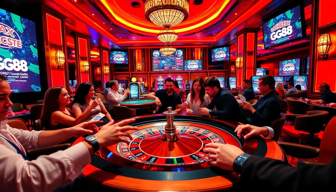 Experience the thrill of betting at the GG88 casino with vibrant colors and excited players.
