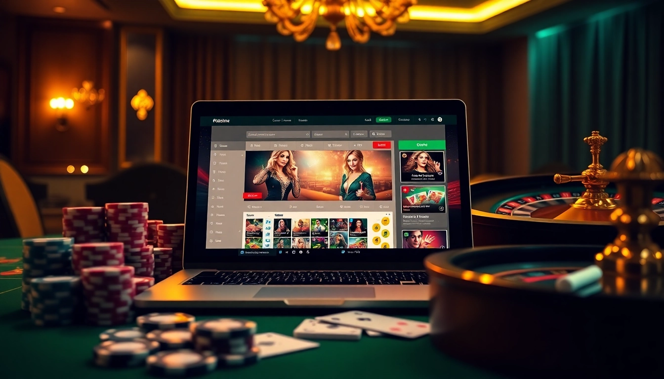 Découvrez l'excitation d'un site de casino en ligne avec des éléments de jeu luxueux et des visuels vibrants.