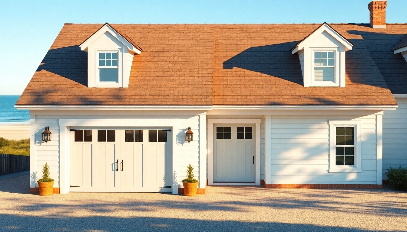 Beautiful cape cod home with an attached garage amidst a scenic coastal backdrop, exuding charm.