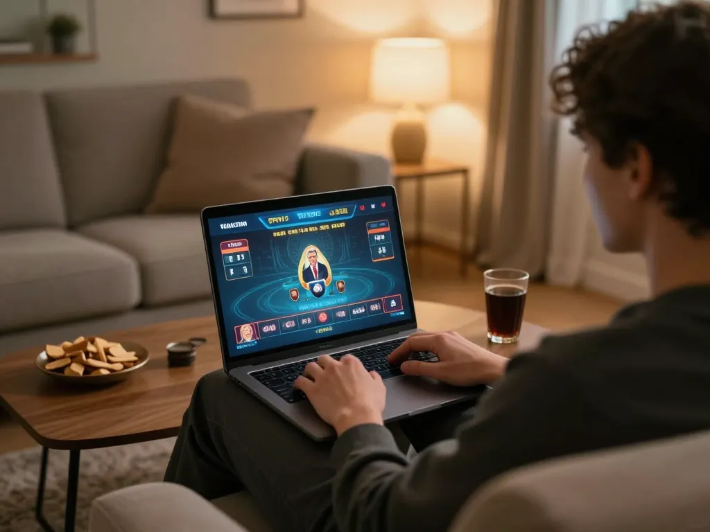jae888 player enjoying online blackjack at home with a laptop and snacks