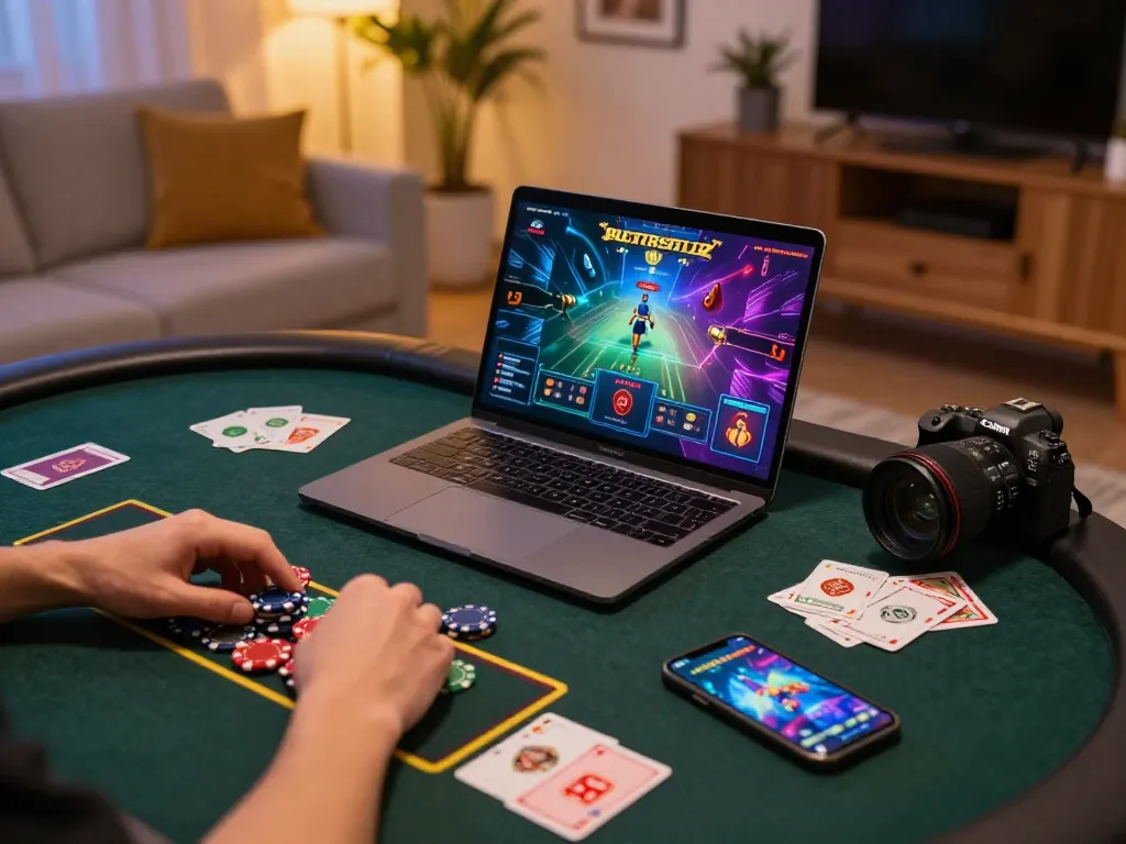 Engaging in casino senza registrazione on laptop in cozy home setting