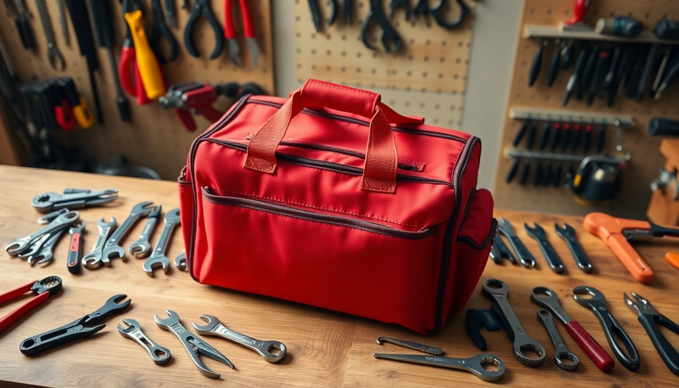 Knipex tool bag showcasing essential tools stored efficiently in a workshop.