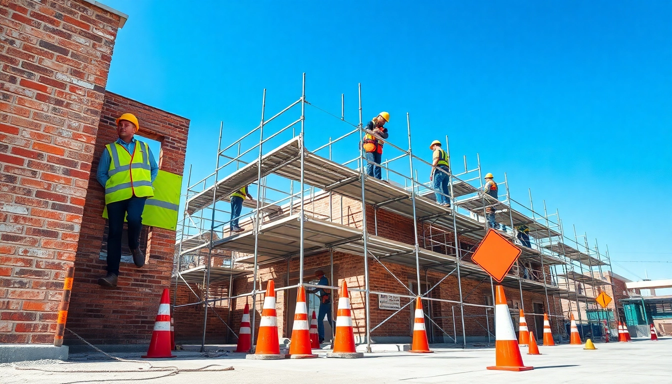 Enhance construction site safety with workers using safety gear on a building site.