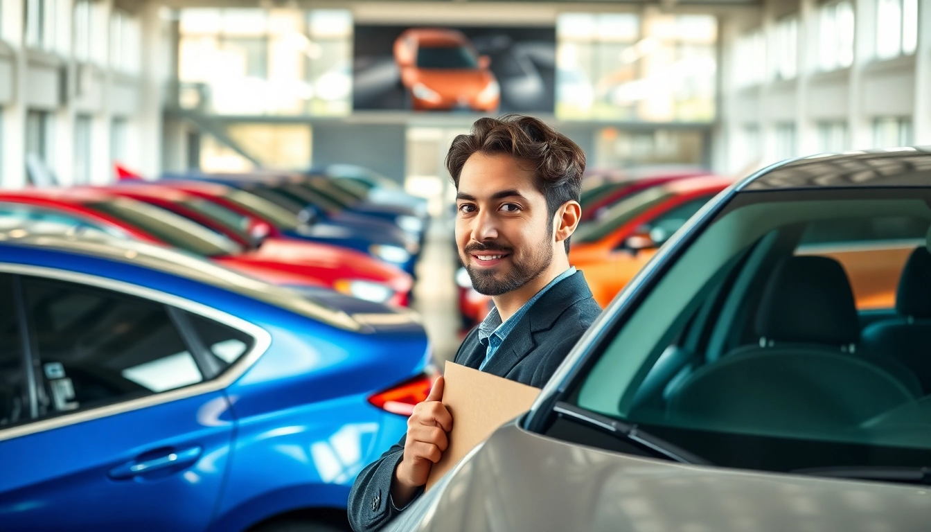 Buy a car by exploring vibrant vehicles in a professional dealership setting.