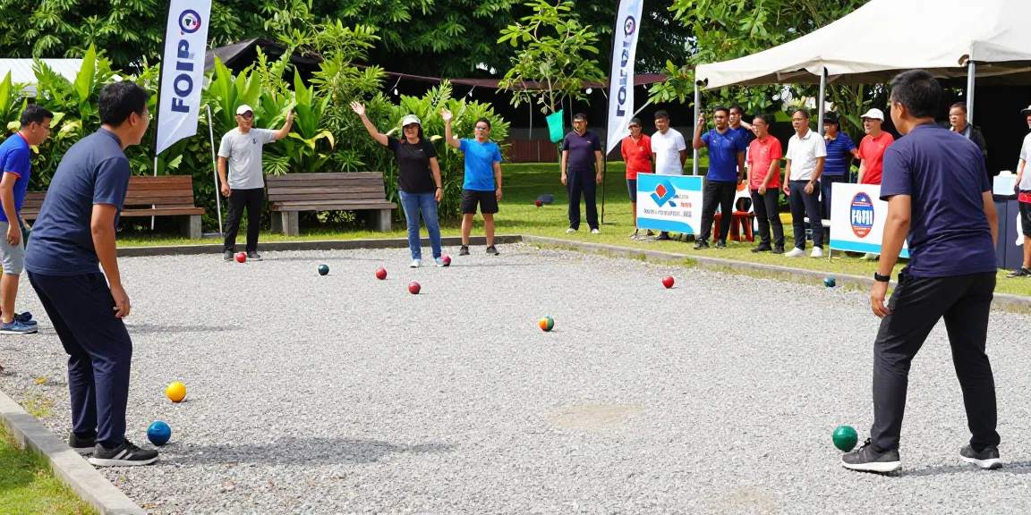 Aktivitas pemain petanque di fopikotatomohon.org, dengan bola-bola berwarna cerah di lapangan terbuka.