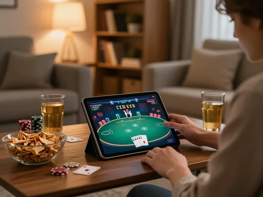 Player enjoying an engaging poker game on jae888 from a cozy home setup.