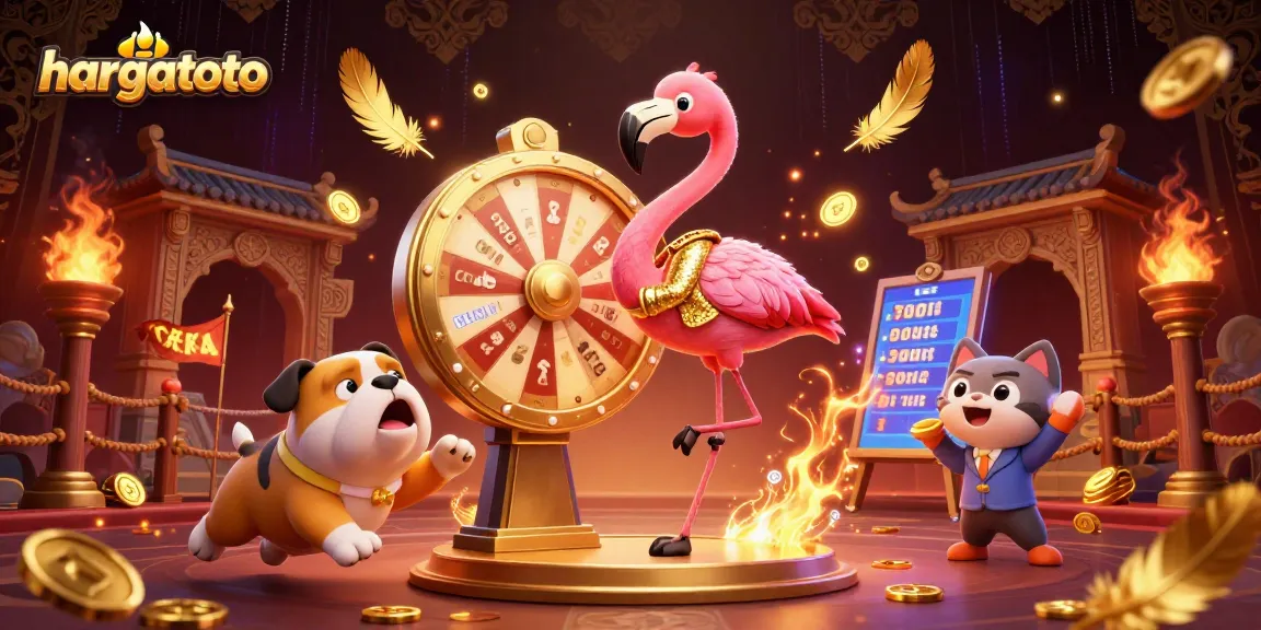 Spin the prize wheel at hargatoto, featuring an excited bulldog in a vibrant casino scene.