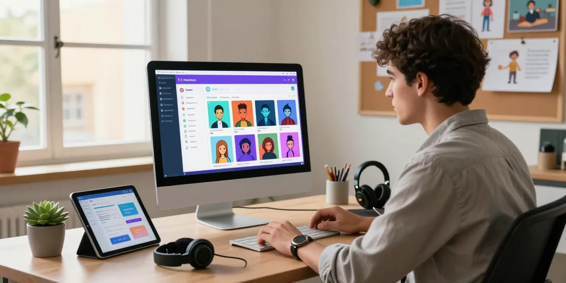 Engaging image depicting a young professional using crush on ai in a modern tech workspace
