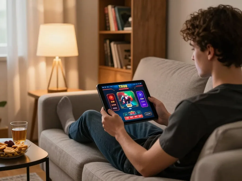 Experience TR88 online gambling with a cozy home setup and engaging gameplay.