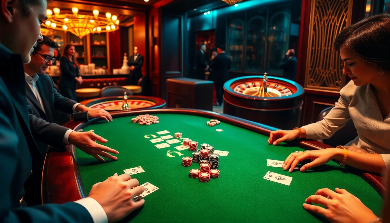 Jeu de casino passionnant avec du poker, des jetons et une roue de roulette sur un site de casino en ligne.