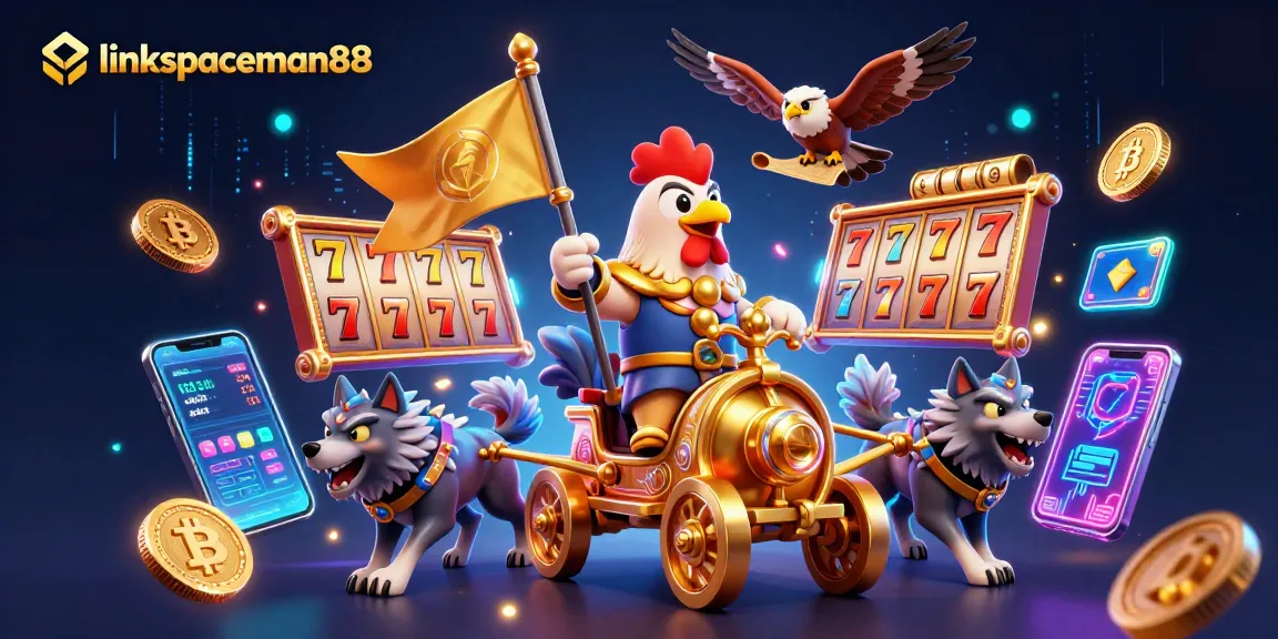 Engage with dynamic gameplay at link spaceman88 featuring a 3D cartoon rooster warlord and vibrant slot symbols.