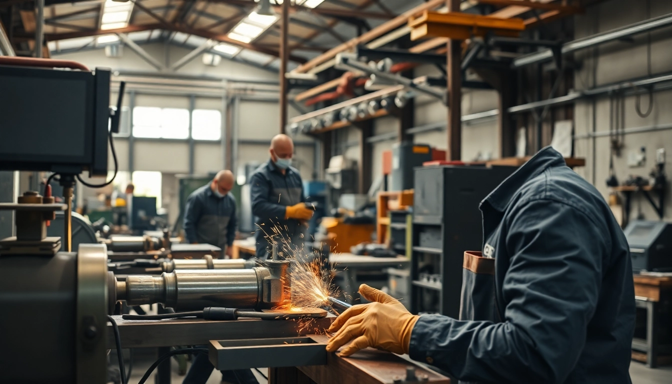 Workers performing industrial fabrication edmonton tasks in a well-equipped workshop environment.