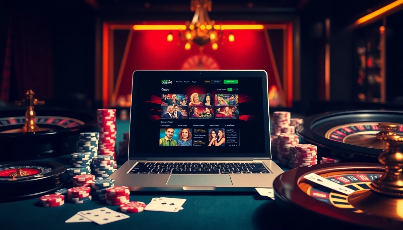 Aperçu passionnant des jeux en ligne sur le site de casino en ligne avec des jetons de poker et une roulette.