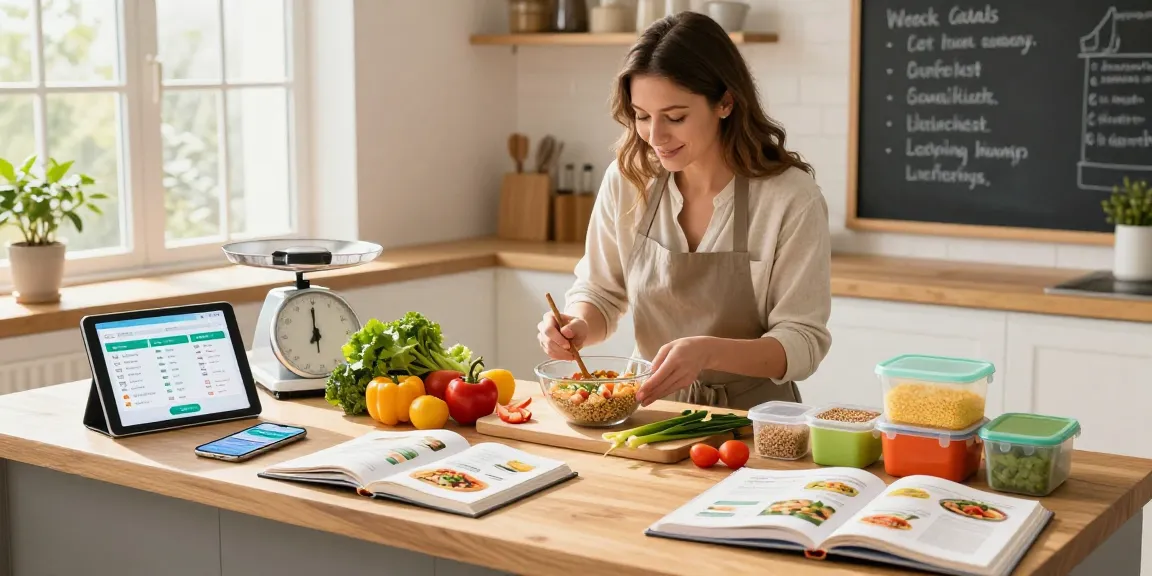 Best macro tracker app displayed alongside fresh ingredients for nutritious meal prep.