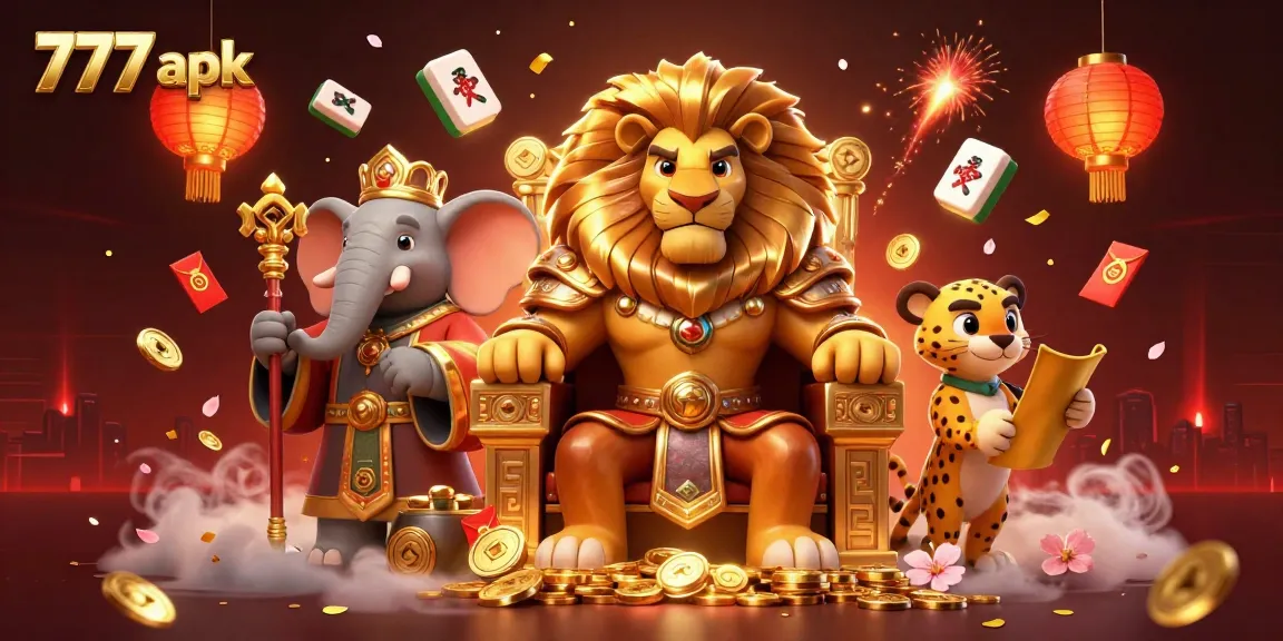 Spin and win with 777 apk in this vibrant 3D illustration of a royal casino scene.