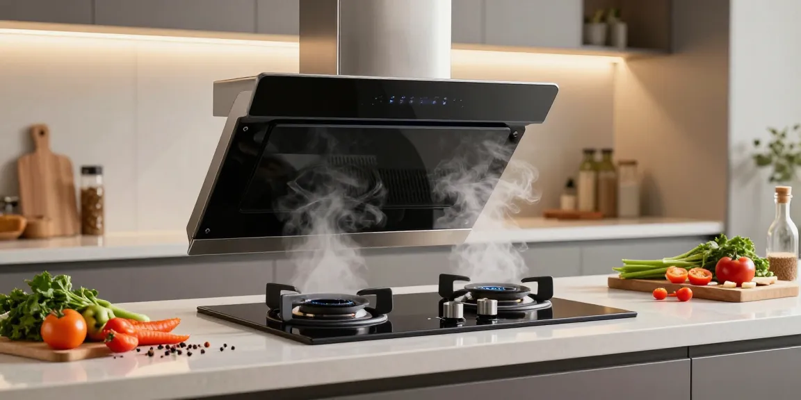 Extractor hob in use with fresh ingredients in a modern kitchen.