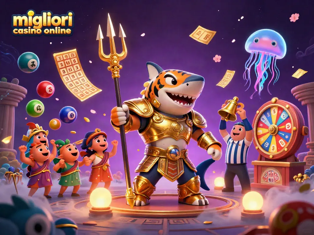 Scopri i migliori casino online con un'immagine vibrante di uno squalo tigre in armatura d'oro
