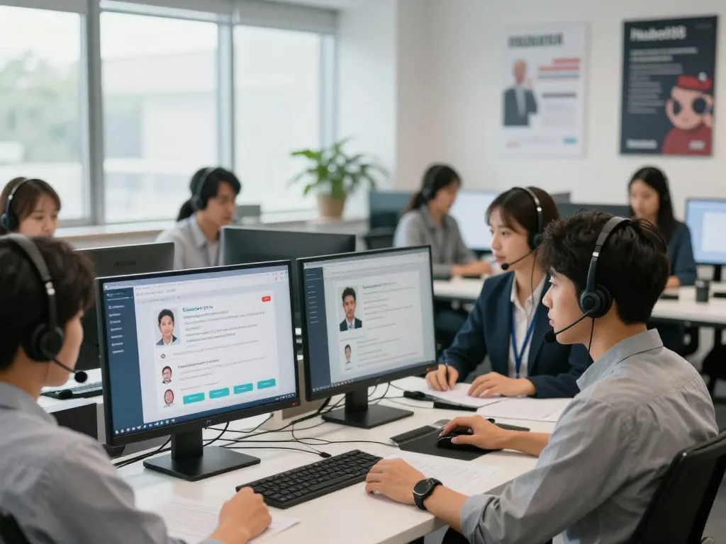 CSKH 24/7 hubet88 customer support agents providing professional assistance in a modern office environment.