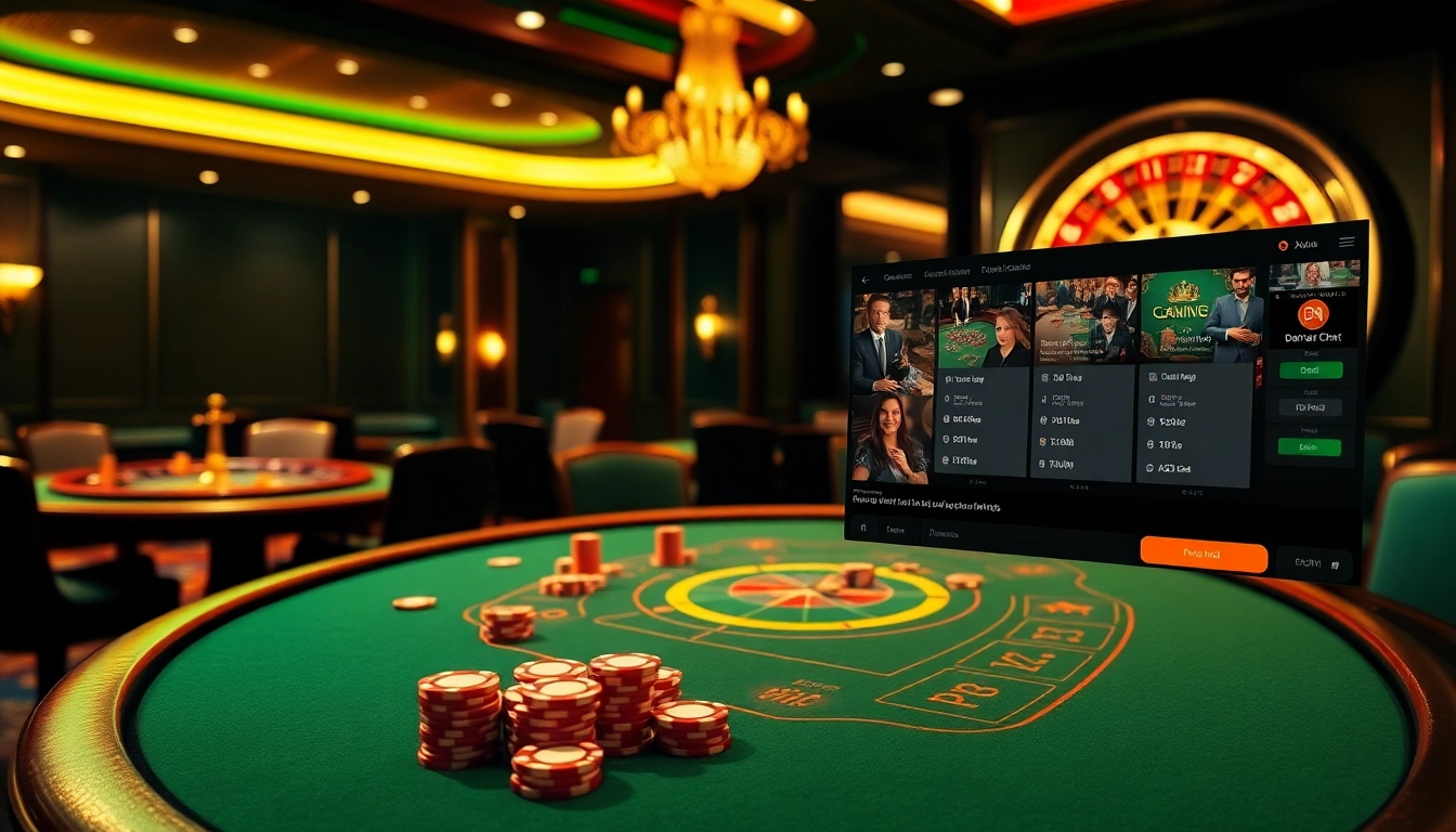 Gameplay passionnant sur un site de casino en ligne mettant en avant des actions de poker et une ambiance de roulette.