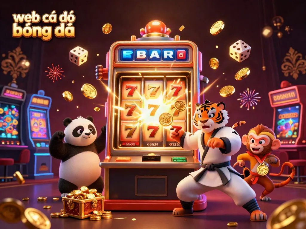 Cảnh cá cược hấp dẫn trên web cá độ bóng đá với hổ kung fu, gấu trúc và khỉ vui nhộn.