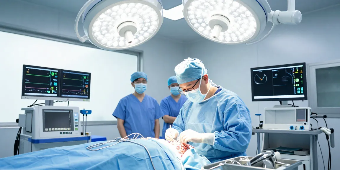 Brain surgery scene showing surgical precision in a modern operating room during a beyin ameliyatı with advanced equipment and focused medical team.