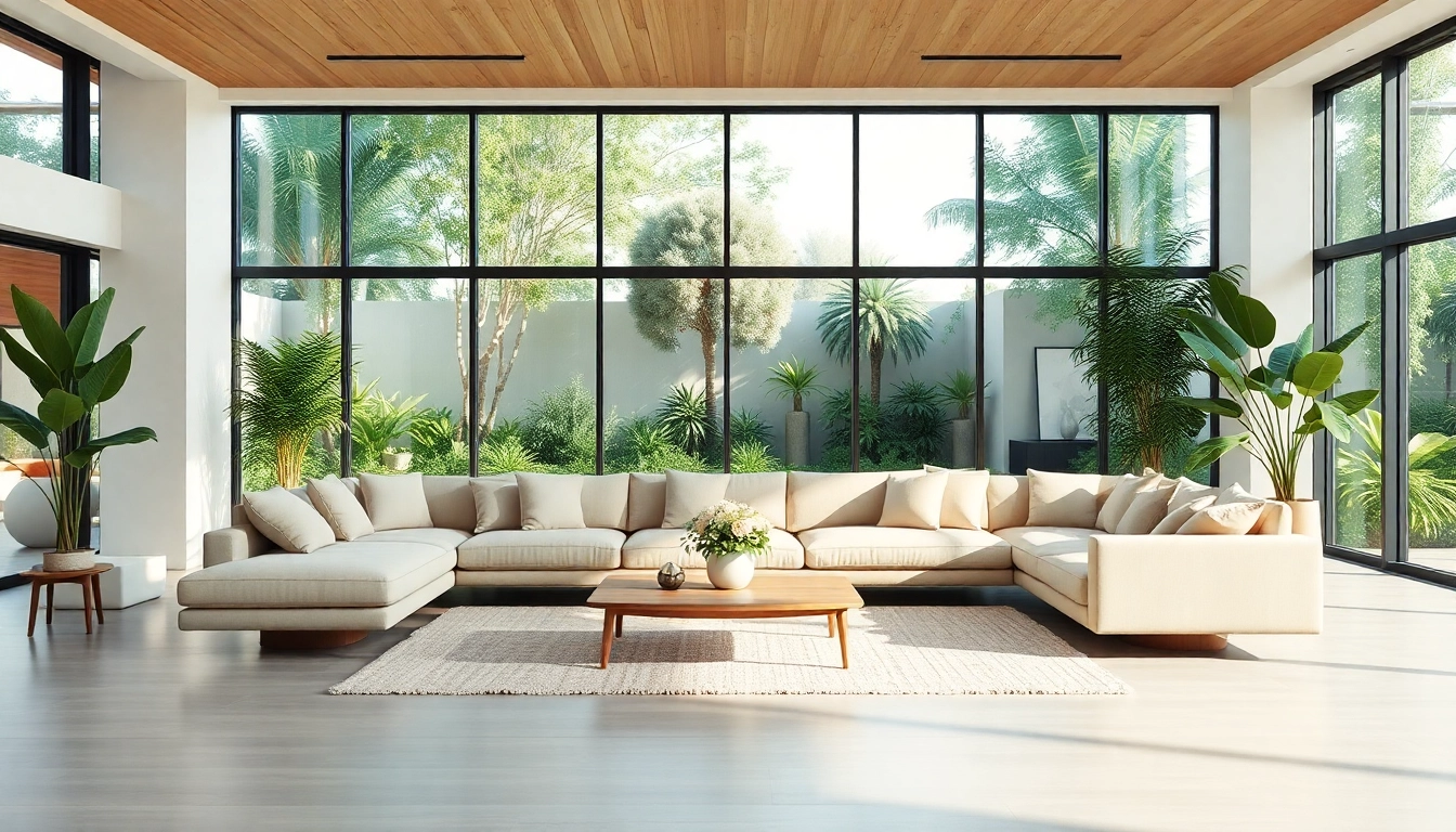 Embrace Seamless Living in a minimalist living room with natural light and greenery.