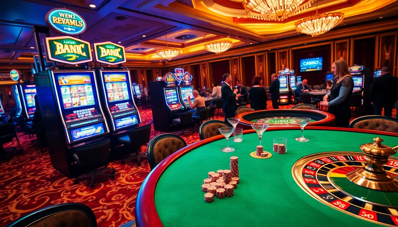 Experience exciting PG slot games at a luxurious casino with vibrant slot machines and poker chips.