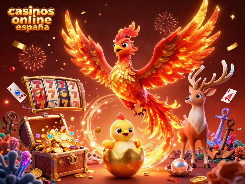 Gana en casinos online españa con tragamonedas y bonos, ilustración colorida y dinámica.